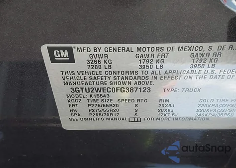 2015 GMC Sierra 1500 Denali из США, поврежденный, VIN 3GTU2WEC0FG387123